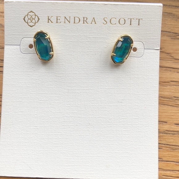 Kendra Scott Grayson Gold Plated Over Brass Stud Earrings With Teal Abalone NWT - Picture 5 of 14
